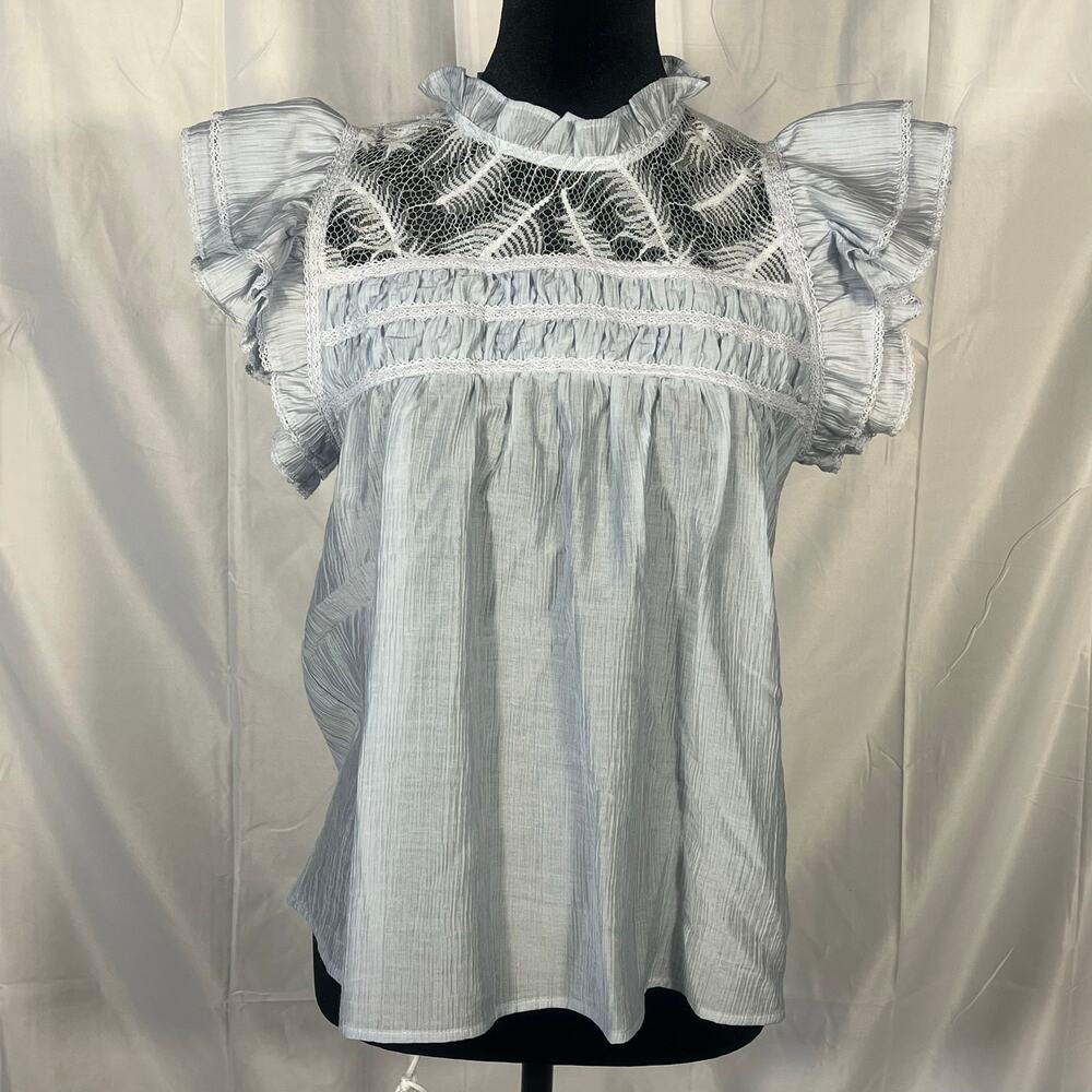 Sold Laura Ashley Light Blue blouse with lace and puffed sleeves